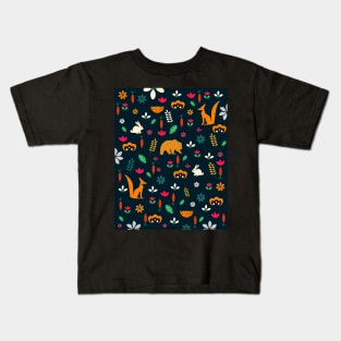 Cute little animals among flowers Kids T-Shirt